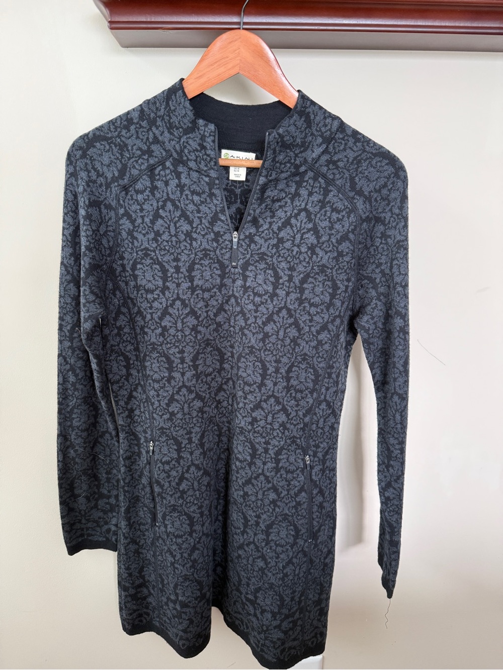 Akini Black Zip-Front Jacquard Dress
